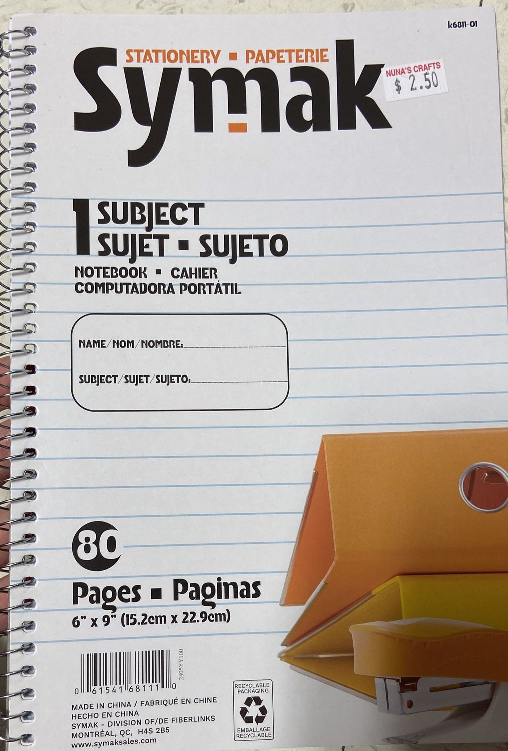 Symak: 80 Pages 6&quot; x 9&quot; 1 Subject Coiled Notebook