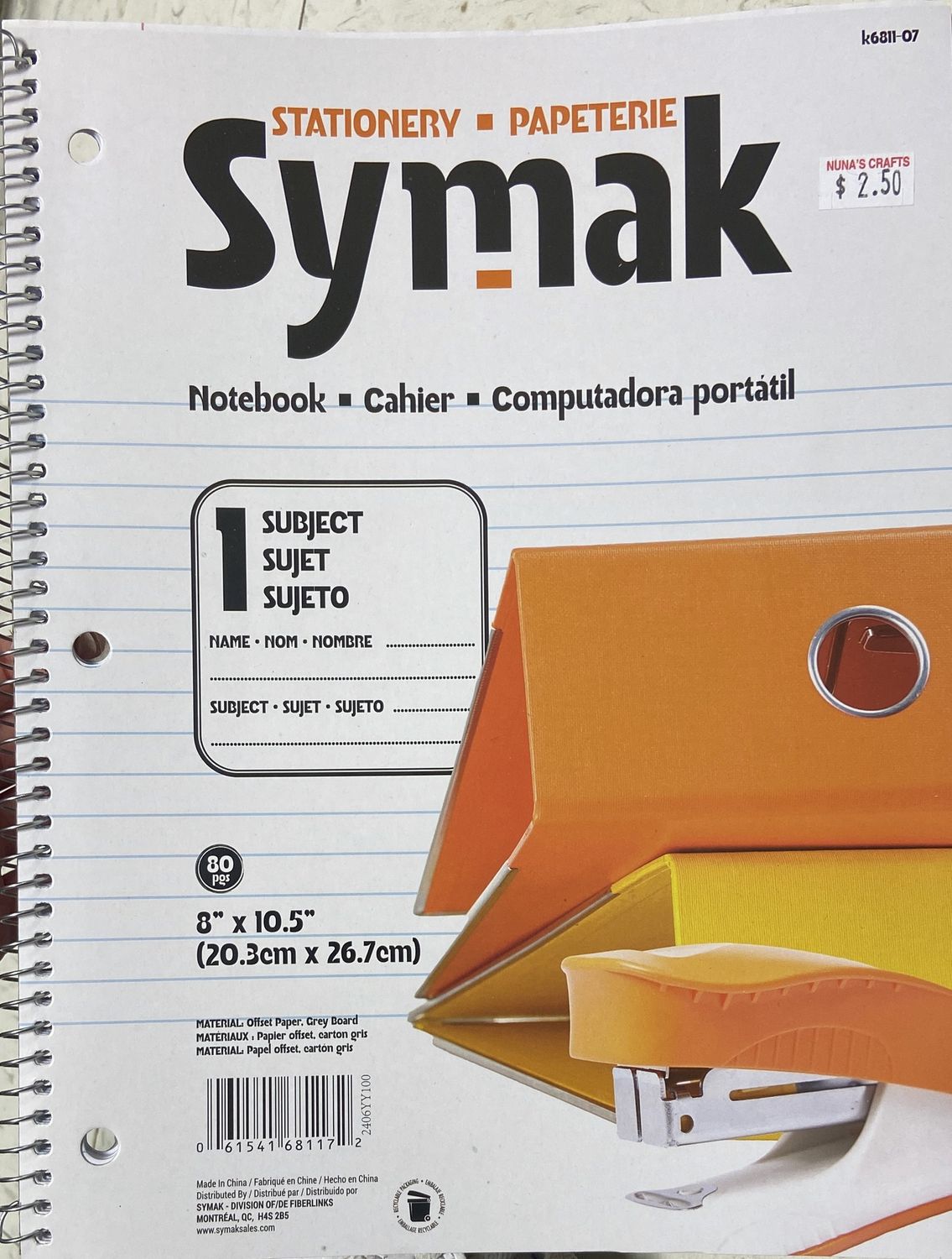 Symak: 80 Pages 8&quot; x 10.5&quot; 1 Subject Coiled Notebook