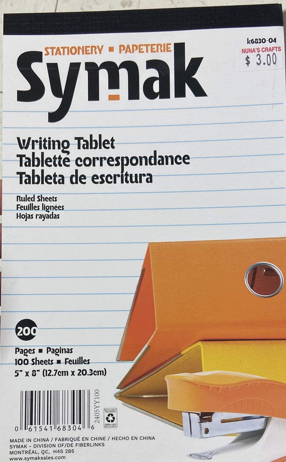 Symak: 200 Pages 5&quot; x 8&quot; Writing Tablet - Ruled Sheets 