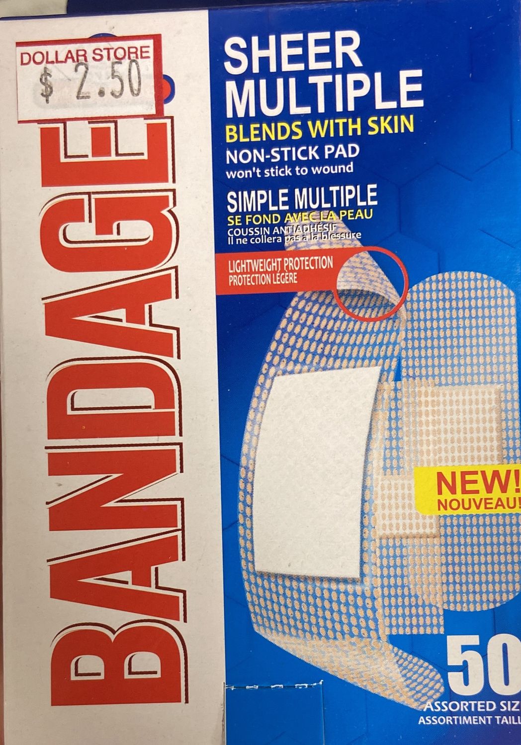 50pk Sheer Multiple Blends with Skin Bandages