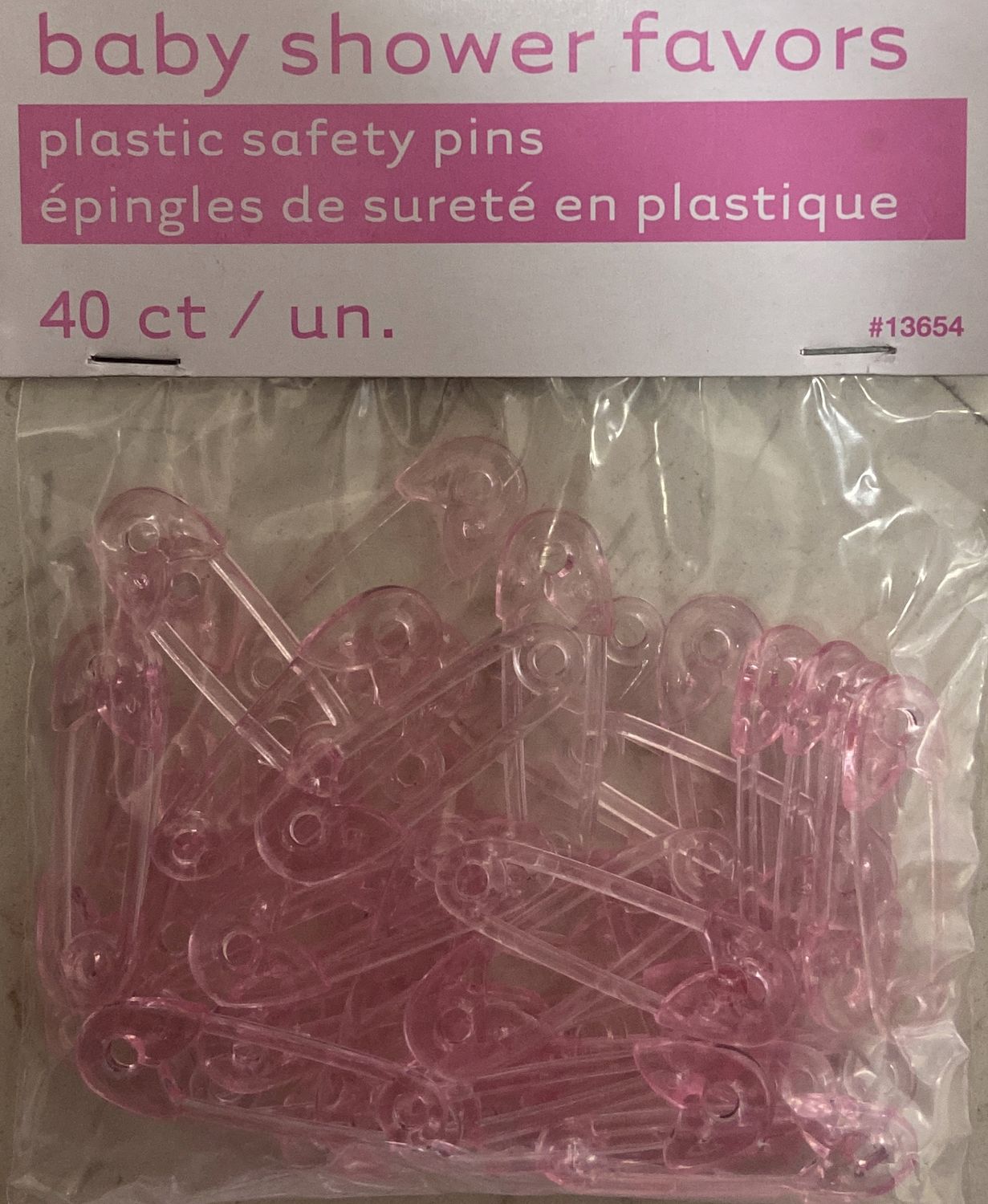 Unique: 40pc Pink Plastic Safety Pins - Baby Shower Favor