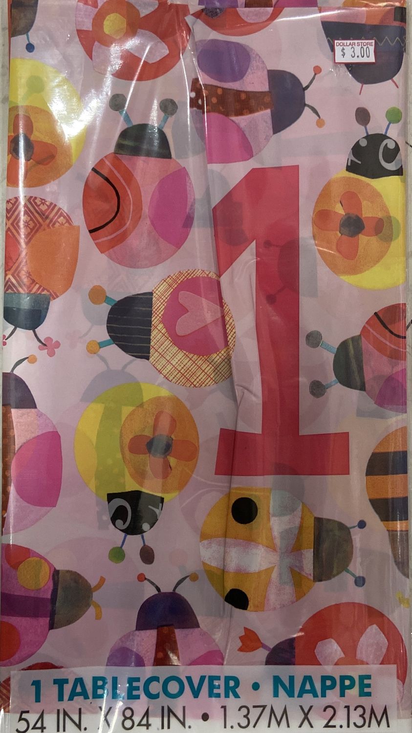 Unique: 54&quot; x 84&quot; Ladybug Themed 1st Birthday Plastic Tablecover 