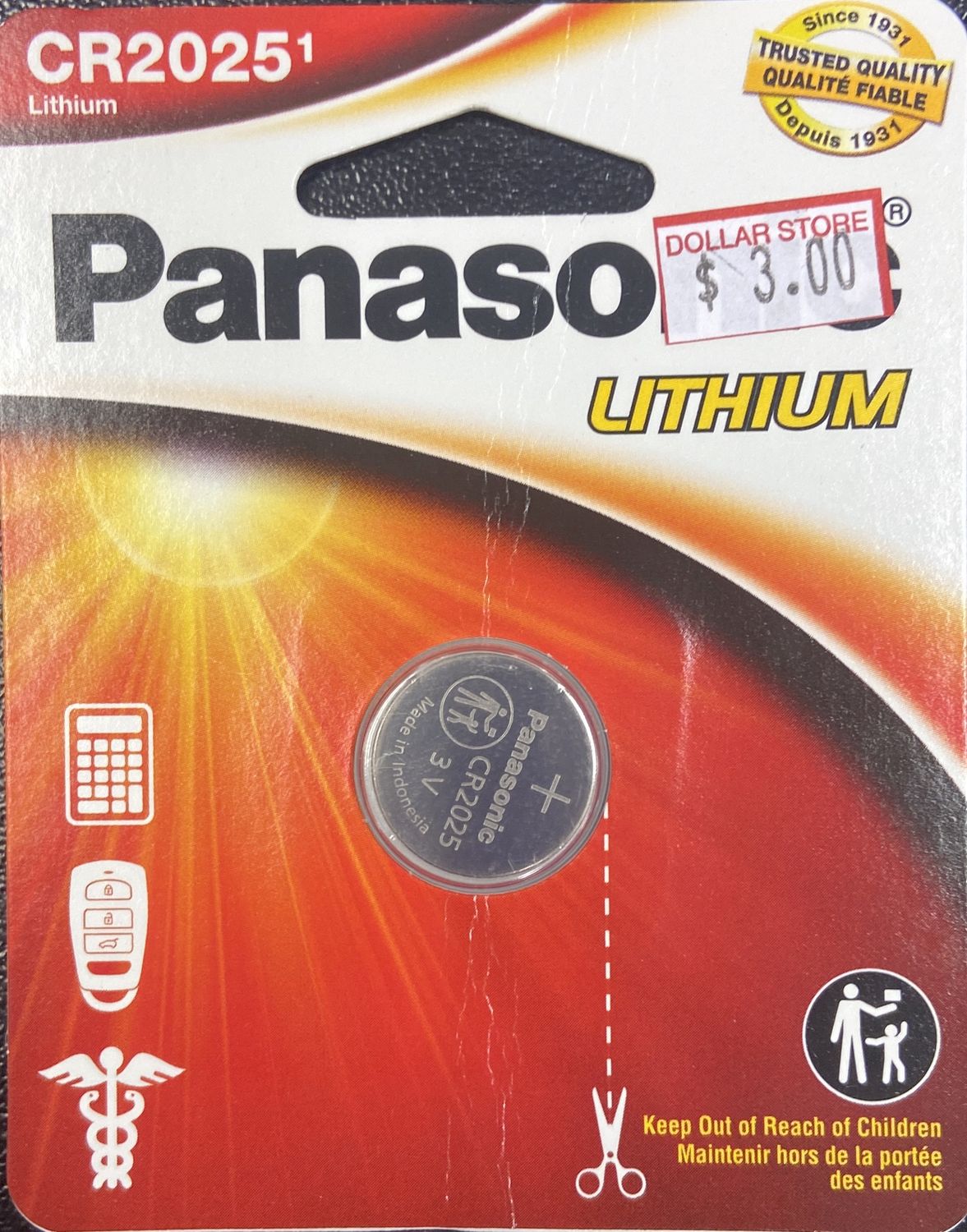 1pk Panasonic CR2025 3V Lithium Batteries 