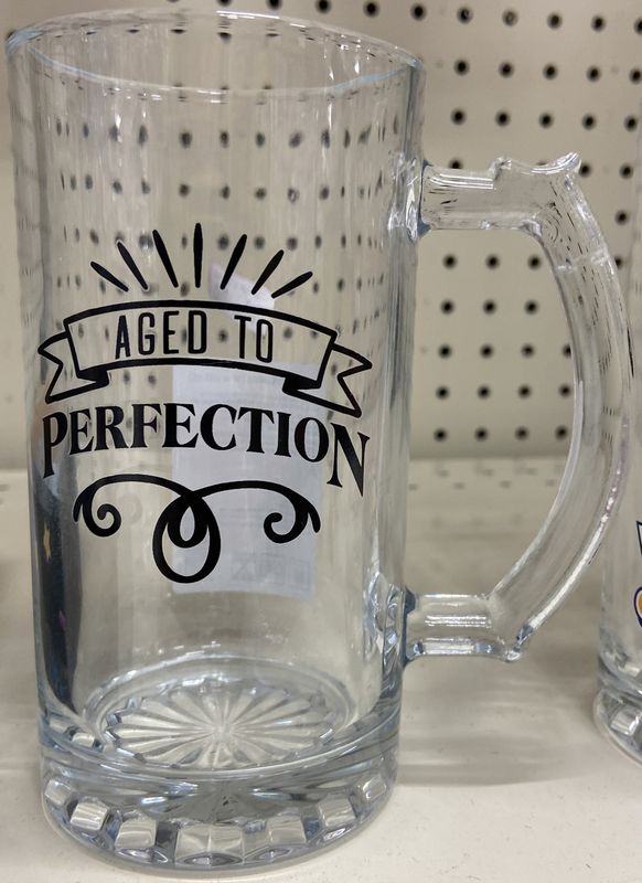 &quot;Aged to Perfection&quot; Glass Beer Mug 