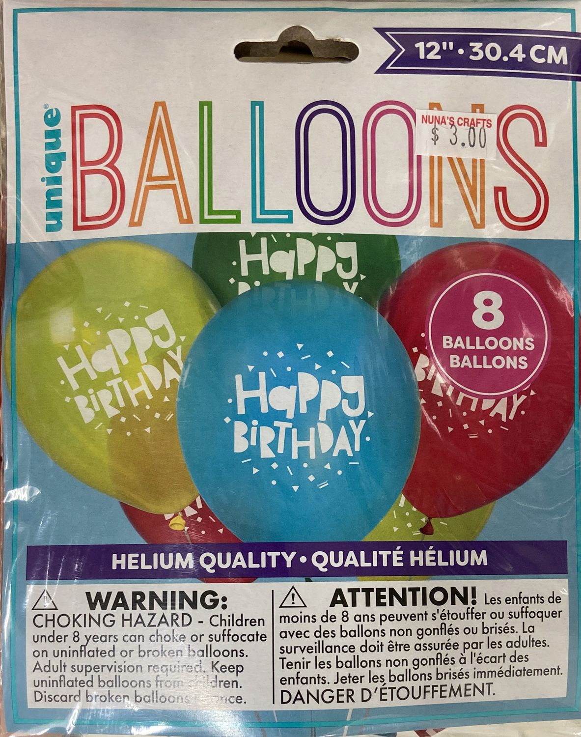 Unique: 8pk Asst. Color &quot;Happy Birthday&quot; Print Latex Balloons