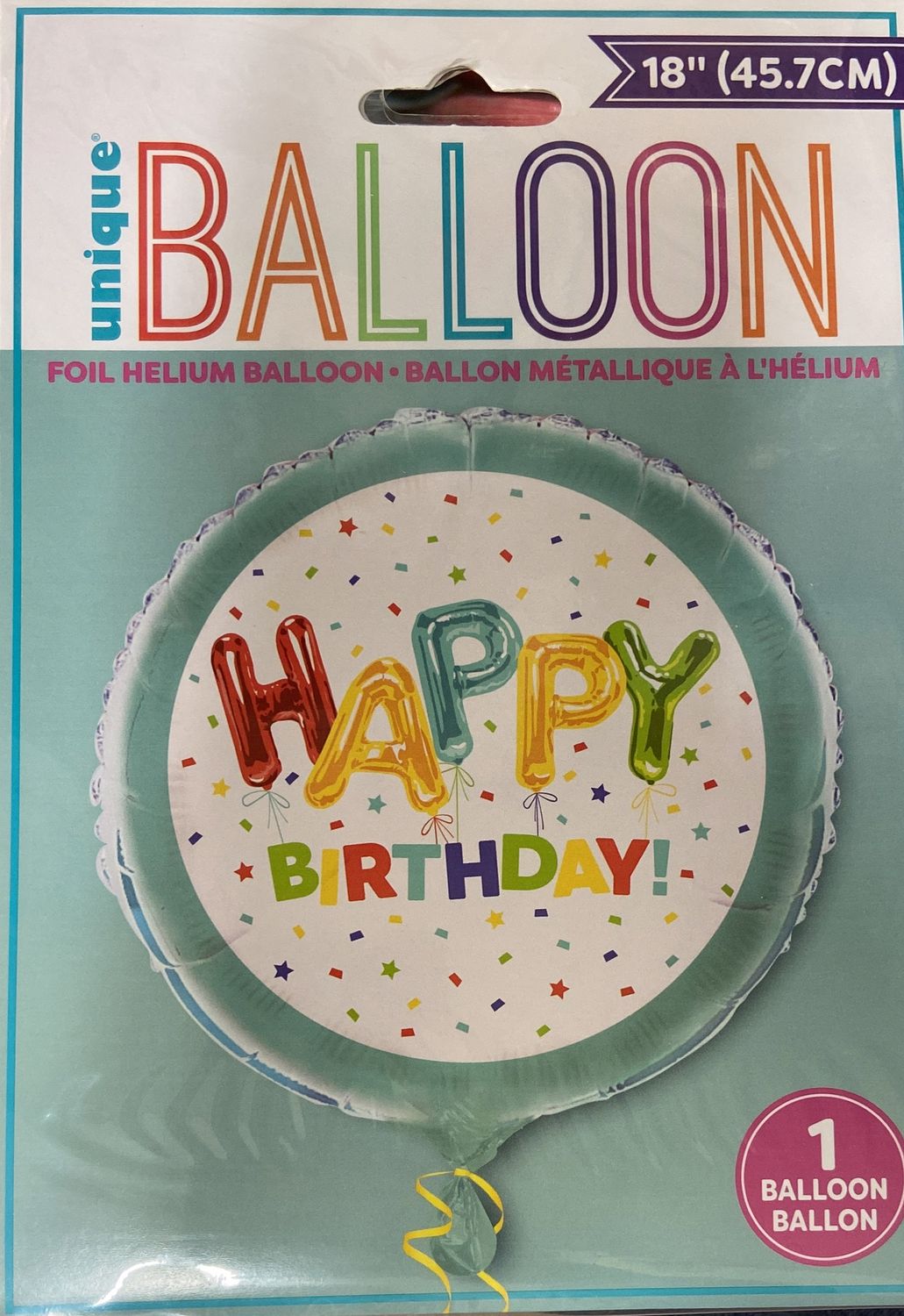 Unique: 18&quot; Teal/White &quot;Happy Birthday&quot; Foil Balloon