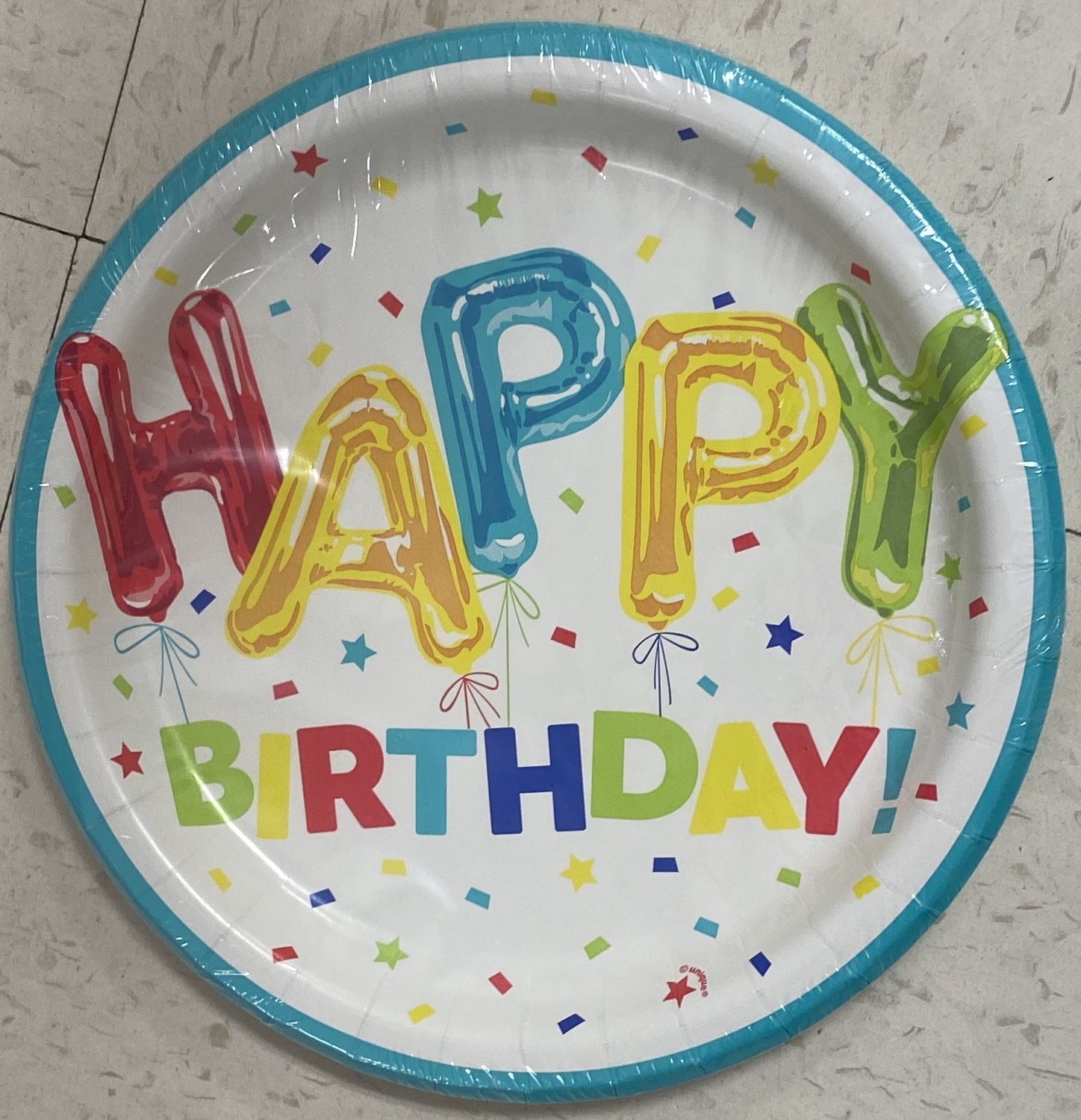 Unique: 8pk Large Teal with Rainbow &quot;Happy Birthday&quot;