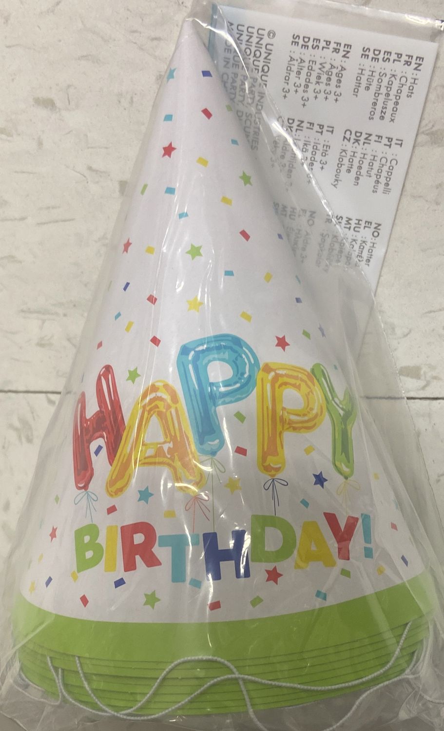 Unique: 8pk Green with Rainbow &quot;Happy Birthday&quot; Party Hats 