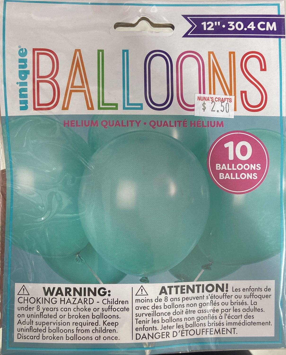 Unique: 10pk Seafoam Aqua Latex Balloons 