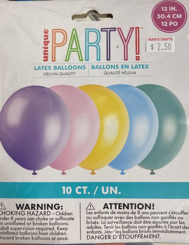 10pk Assorted 12in Pastel Latex Balloons (Not Inflated)