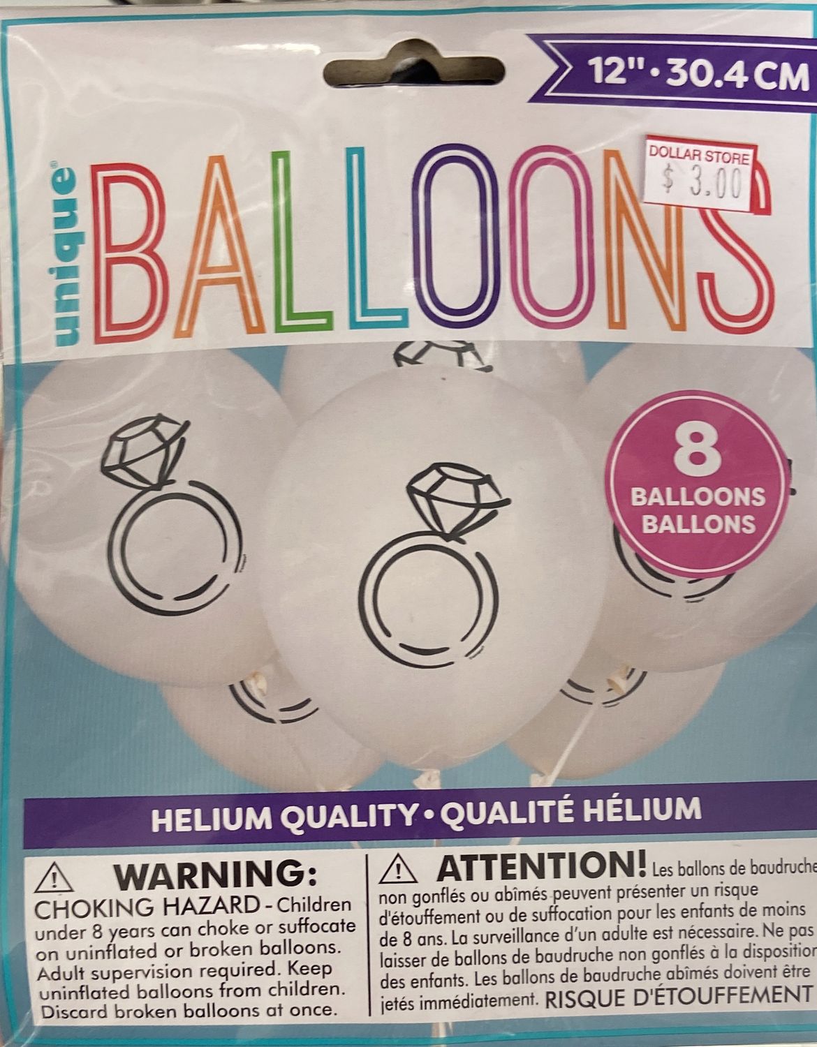 Unique: 8pk White Engagment Ring Print Latex Balloons 