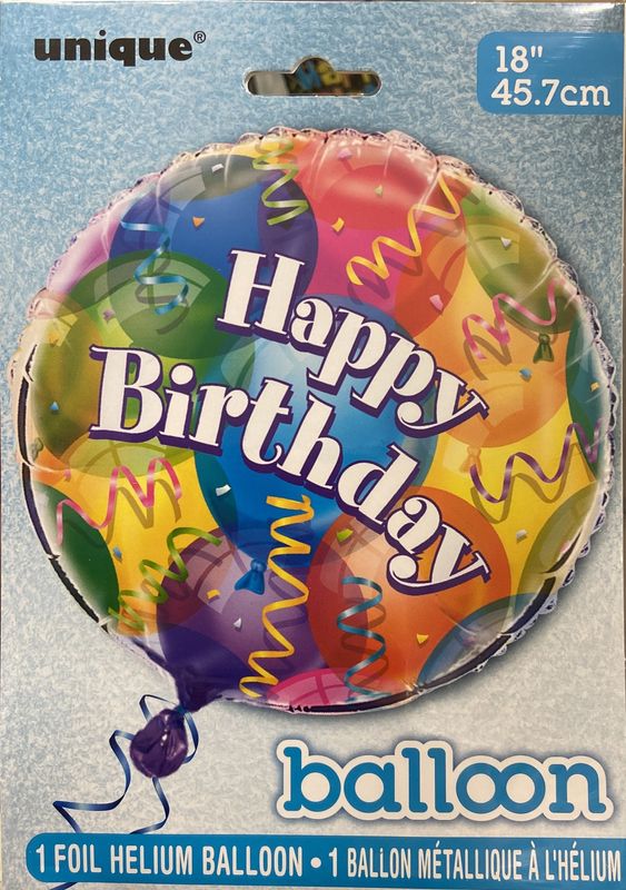 Unique: 18&quot; Multi-Color Balloon Print &quot;Happy Birthday&quot; Foil Balloon 