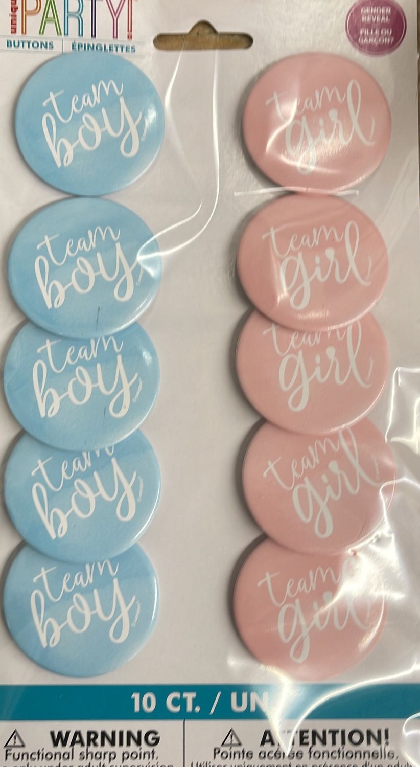 10 team boy/ girl gender reveal buttons