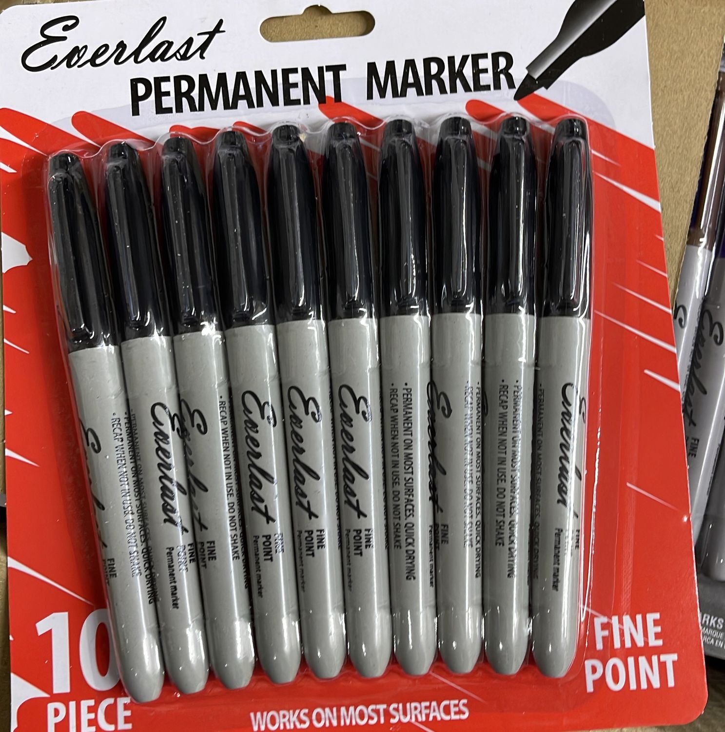 Everlast permanent marker10 pk black-fine tip