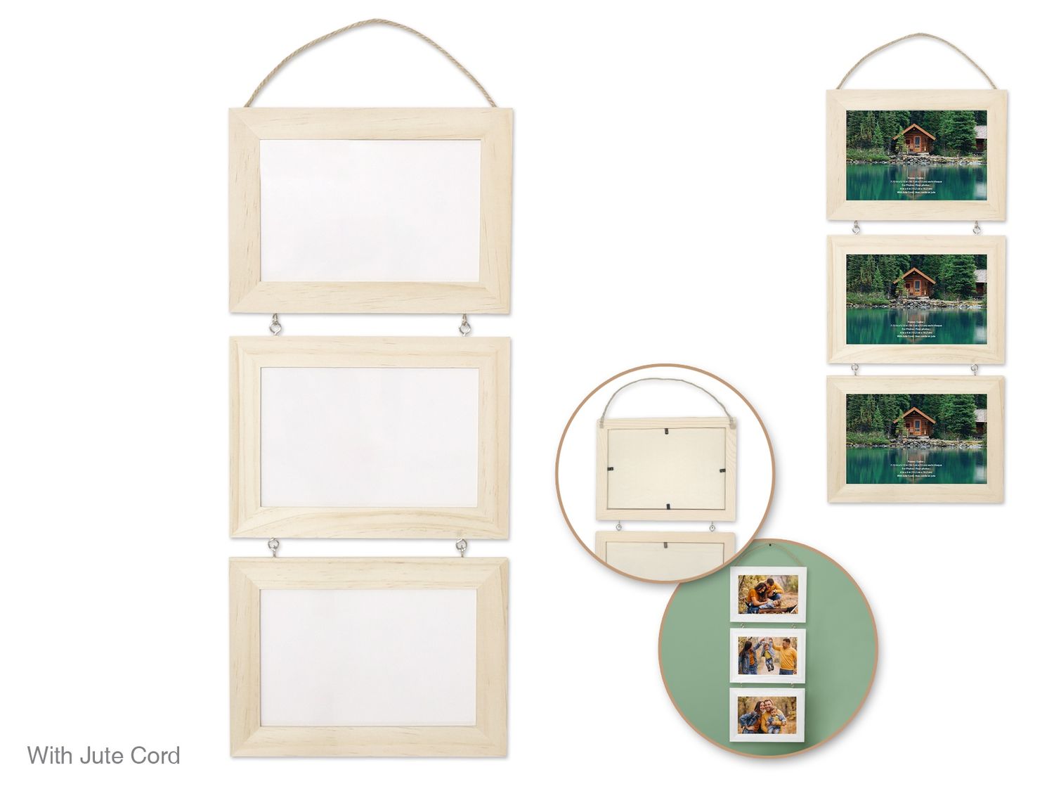 DIY 7.13&quot;x5.13&quot; 3-Slot Hanging Photo Frame w/Jute