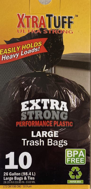 10pk Large Black Garbage Bags