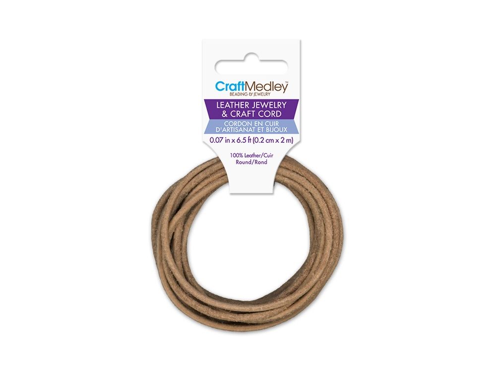 2m 100% Leather 2mm Round Craft/Jewelry Cord