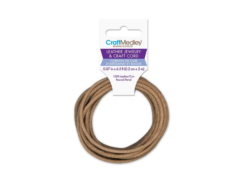2m 100% Leather 2mm Round Craft/Jewelry Cord