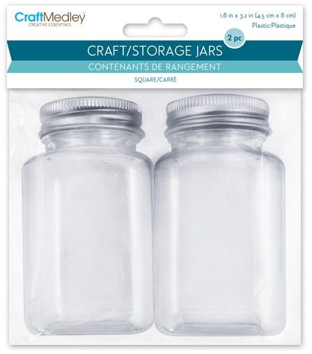 2pk 4.5x8cm (110ml) Plastic DIY Square Jar  w/Alum Screw-Top, Colour: -