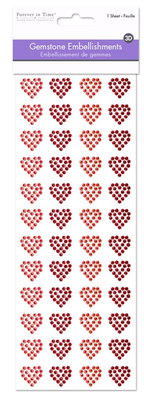Heart Shaped Gemstone Embellishments, Colour: A) Pink Hearts