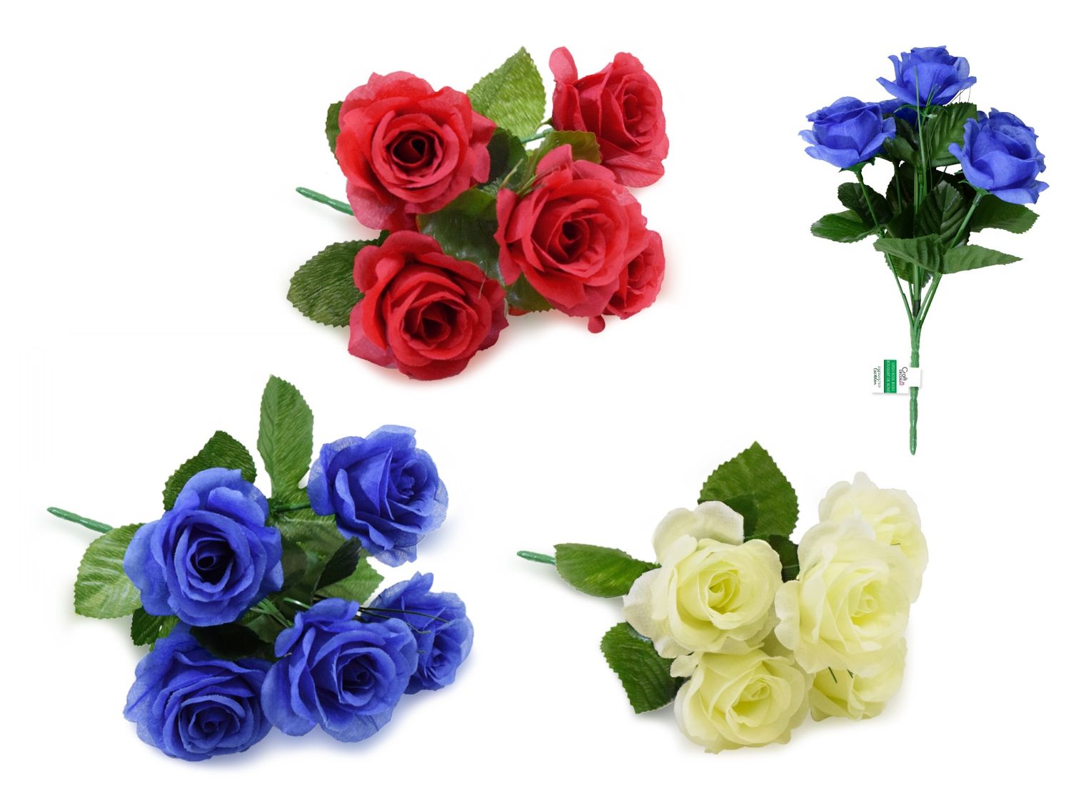 10.2&quot; Open Rose Bush x5 Head w/Grass, Colour: A) Harvest Asst