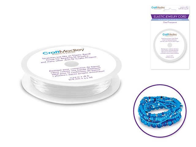 Jewelry/Craft Cord: 18ft Elastic Cord 0.8mmx5.5m, Colour: B) Clear