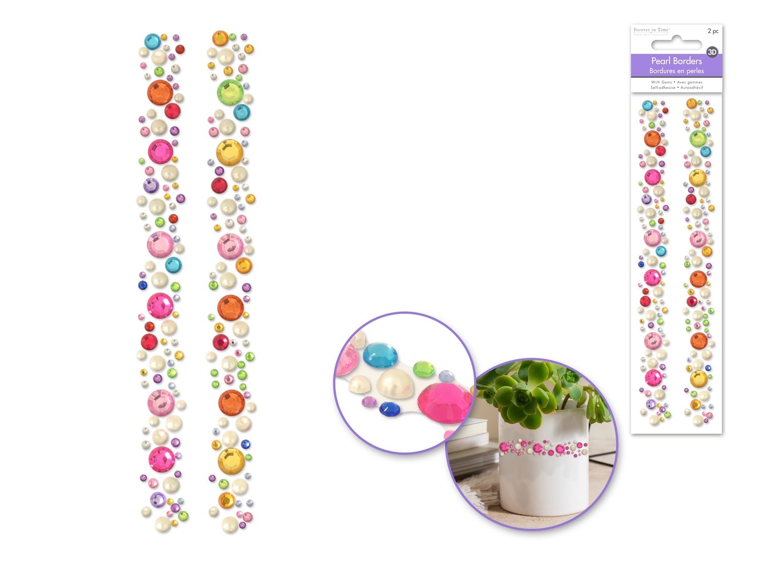 2pk 5.7" Pearl Borders w/Gem Accents - Asst. Styles, Colour: D) Multi
