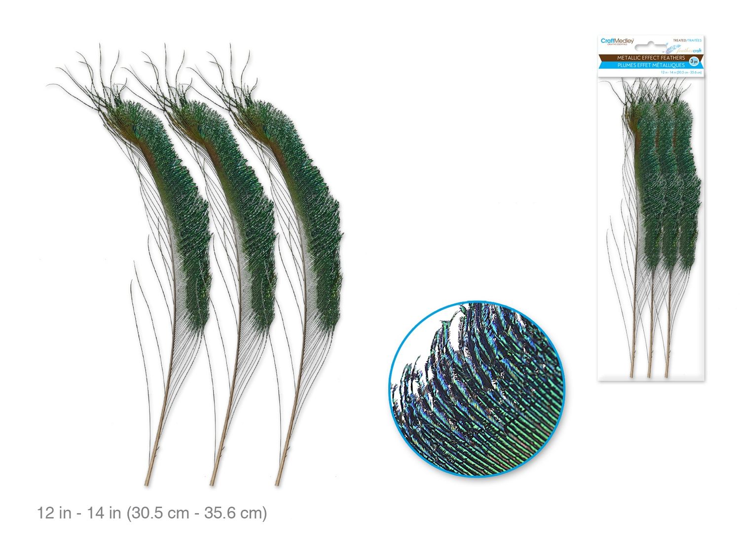 3pk 12"-14" Metallic Luster Feathers, Colour: -