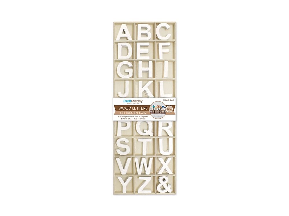 162pc 1.13" Mini Wood Letters, Colour: A) White