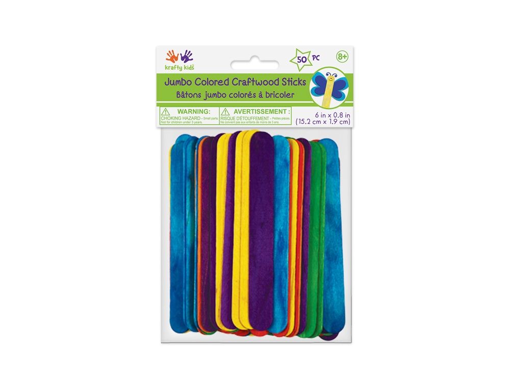 50pk 6" x 3/4" Jumbo Colored Craft Sticks, Colour: Assorted