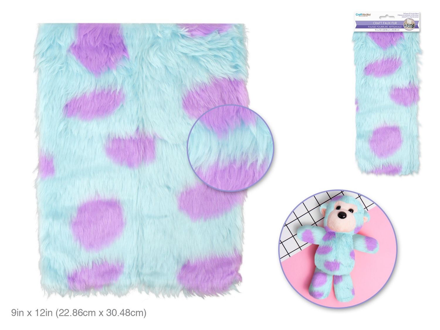 9"x12" Faux-Fur Sheet - Animal Pattern, Colour: B) Toon-Town, Size: 12