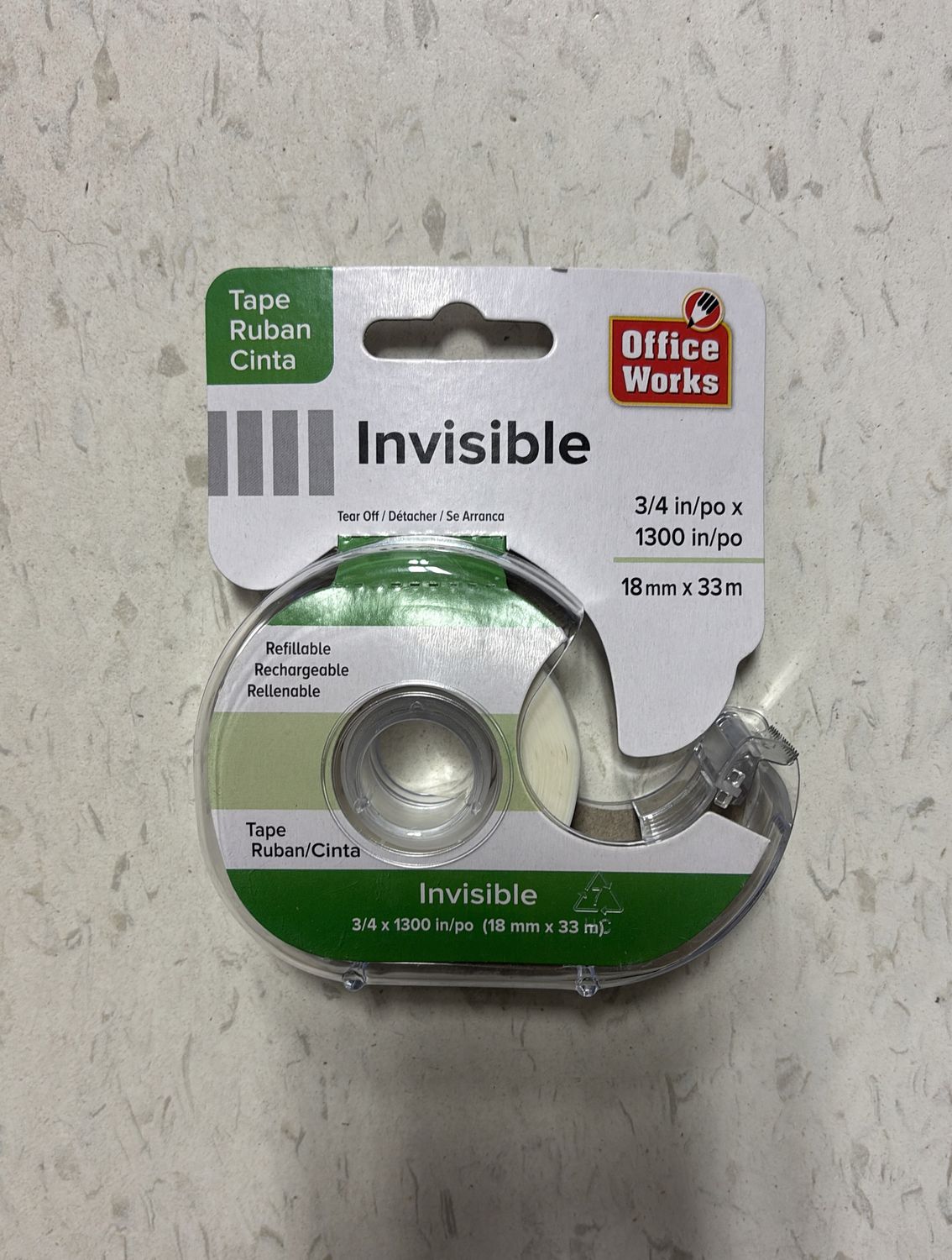 O.WKs. Single Roll Tape, Clear &amp; Invisible, 192/floor dsp(A188720)