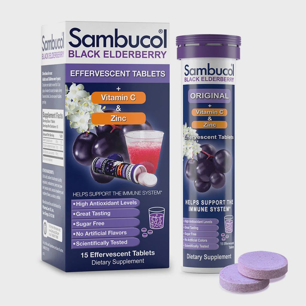 Sambucol, Black Elderberry, Effervescent Tablets + Vitamin C &amp; Zinc, Age 4+, 15 Effervescent Tablets