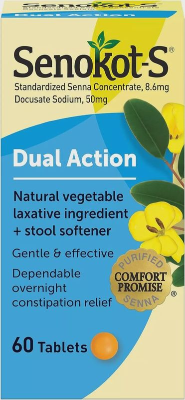 Senokot S Dual Action Laxative and Stool Softener 60 Tablets
