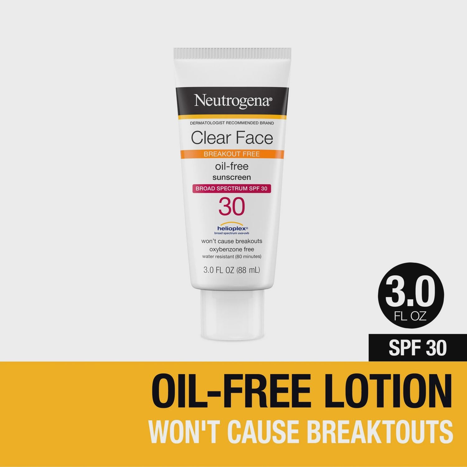 Neutrogena SPF 30 Clear Face Sunscreen for Oily Skin, 3 fl. oz