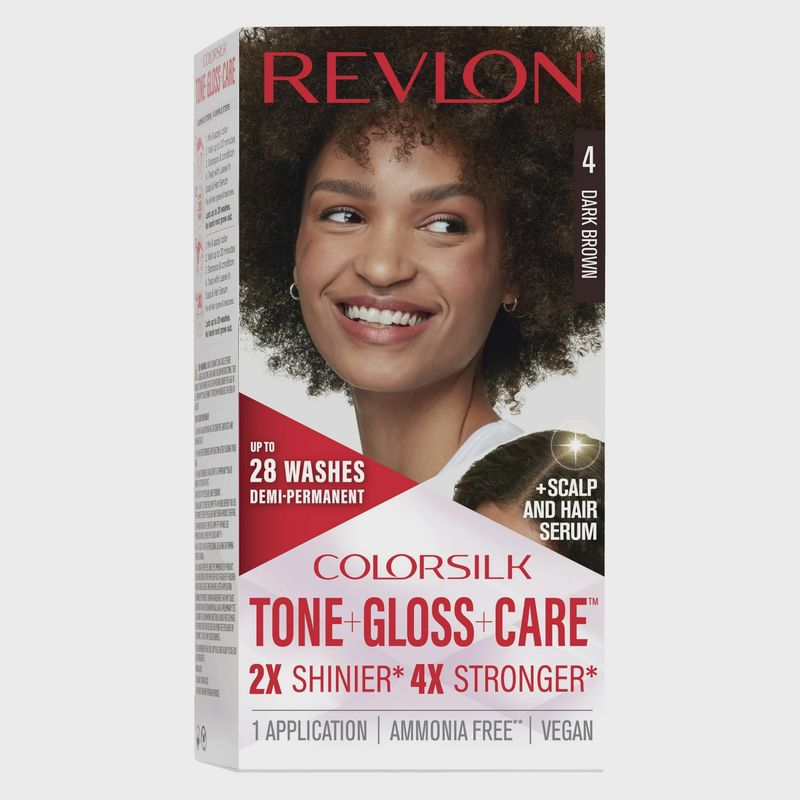 Revlon ColorSilk Tone + Gloss + Care Demi-Permanent Hair Color, 4 Dark Brown, 4.5 fl oz