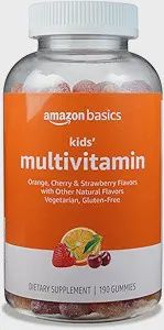 Amazon Basics Kids&#39; Multivitamin Gummies, Orange, Cherry &amp; Strawberry, 190 Count (Previously Solimo)