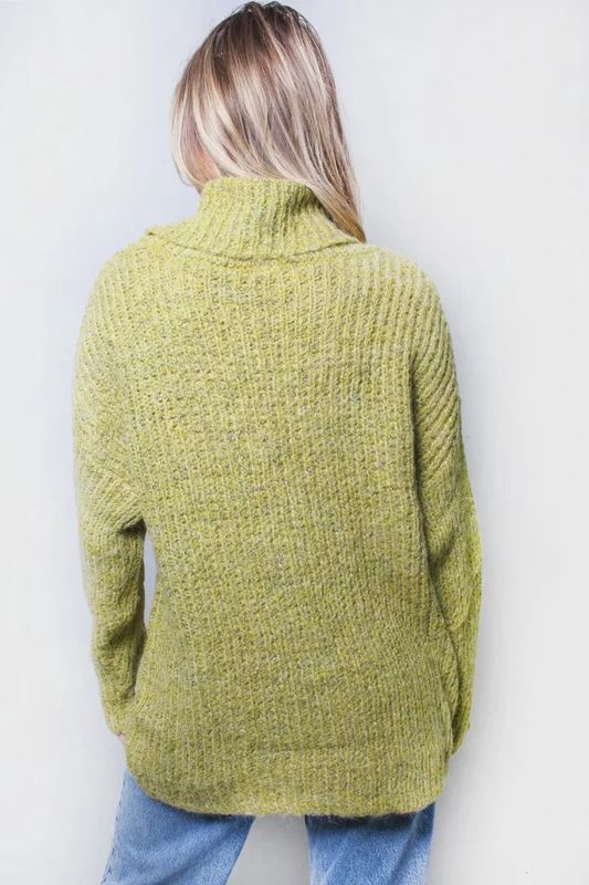 Women's Long Sleeves Cowl Neck Knitted Pullover Sweater Pear