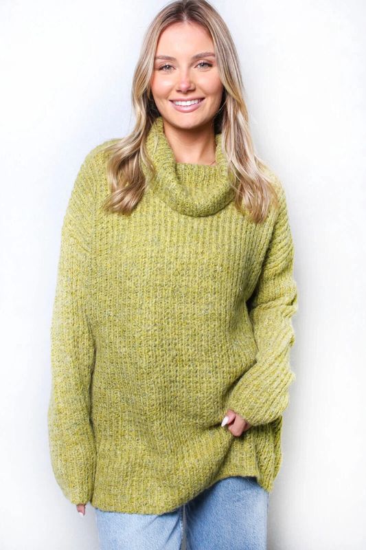 Women&#39;s Long Sleeves Cowl Neck Knitted Pullover Sweater Pear