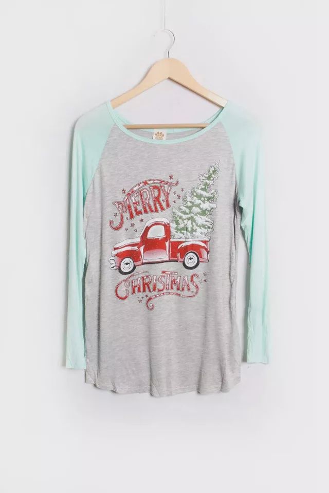 Women&#39;s Long Sleeve Round Neck Merry Christmas Print Long Sleeve Shirt