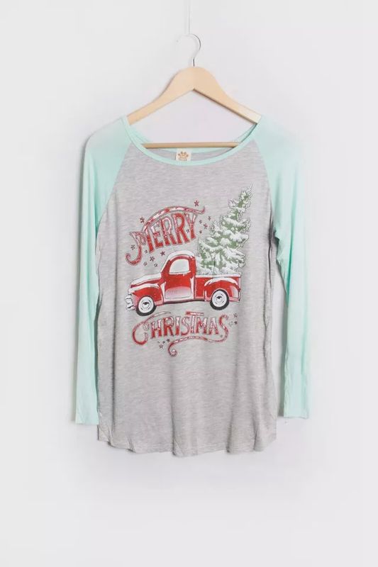 Women&#39;s Long Sleeve Round Neck Merry Christmas Print Long Sleeve Shirt