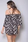 Women's Floral Print Cold Shoulder 3/4 Sleeves Romper