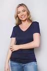 Women&#39;s Short Sleeve V Neck Solid Top