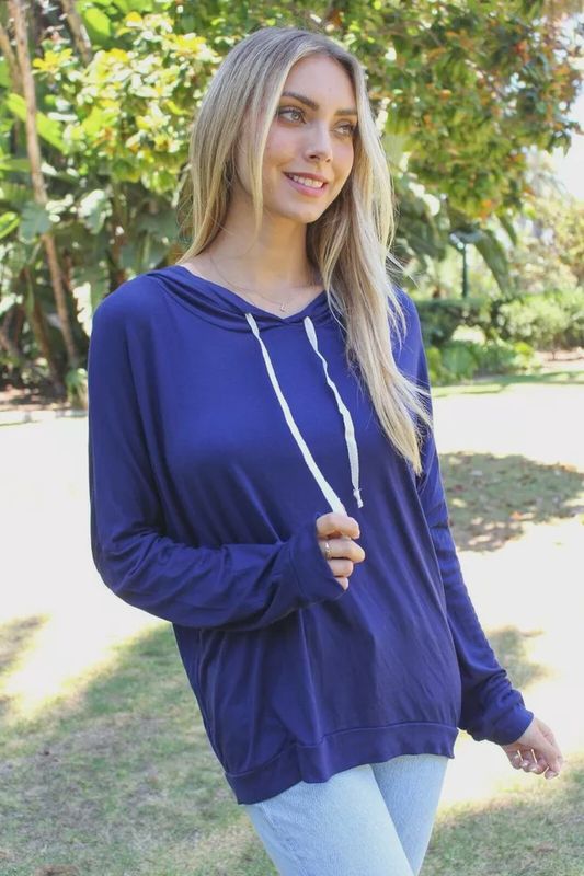 Women&#39;s Solid Long Sleeve Lightweight Drawstring Hoodie