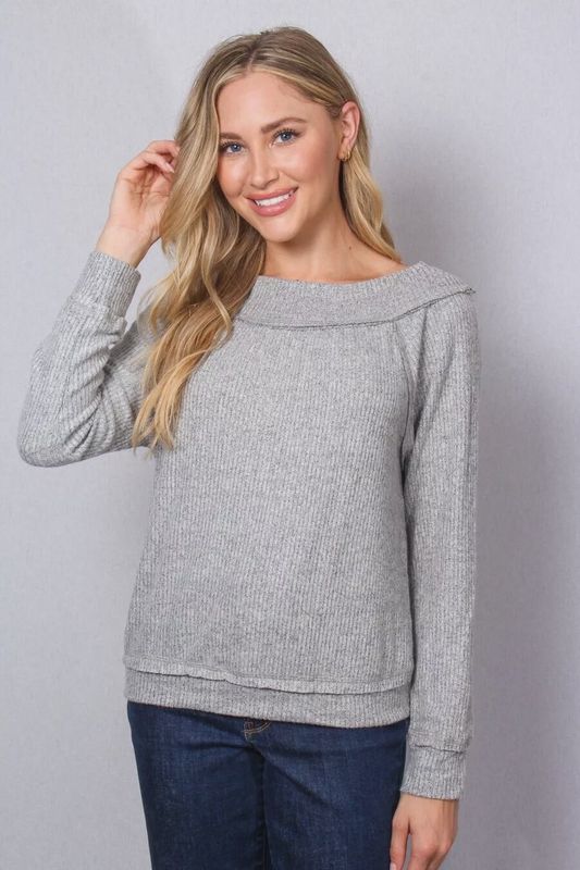 Women&#39;s Long Sleeve Boat Neck Top Grey