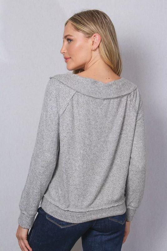 Women's Long Sleeve Boat Neck Top Grey