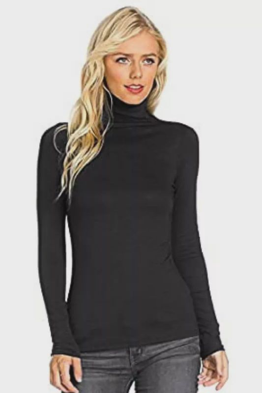 Women&#39;s Turtleneck Long Sleeve Jersey Top Black or Grey
