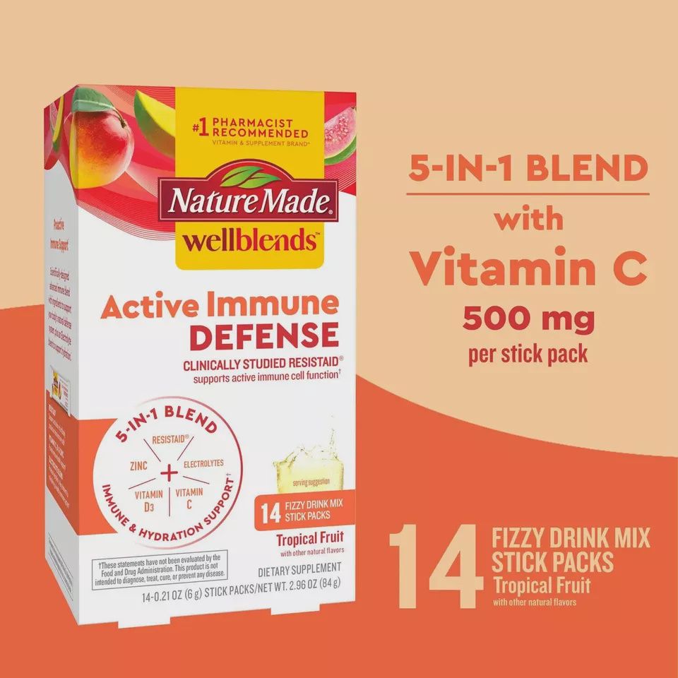Natures Made Well Blends Active Immune Defense drink mix packages Tropical Fruit