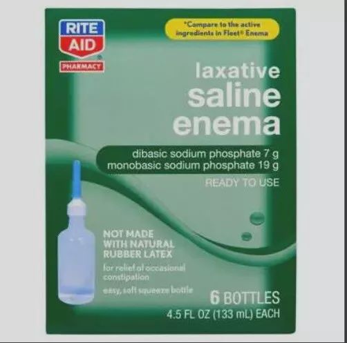 6 Bottles Rite Aid Saline Enema Laxative 4.5 fl oz each