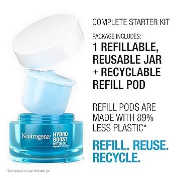 Neutrogena Hydro Boost Water Gel Face Moisturizer Starter Kit, includes Refillable Jar + Refill Pod, with Hyaluronic Acid for a Burst of Hydration &amp; Dewy Skin, 1.7 oz Each